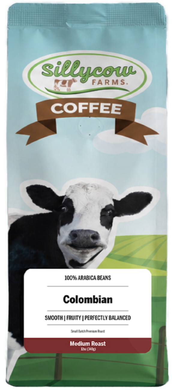 Sillycow Farms Colombian premium coffee bag