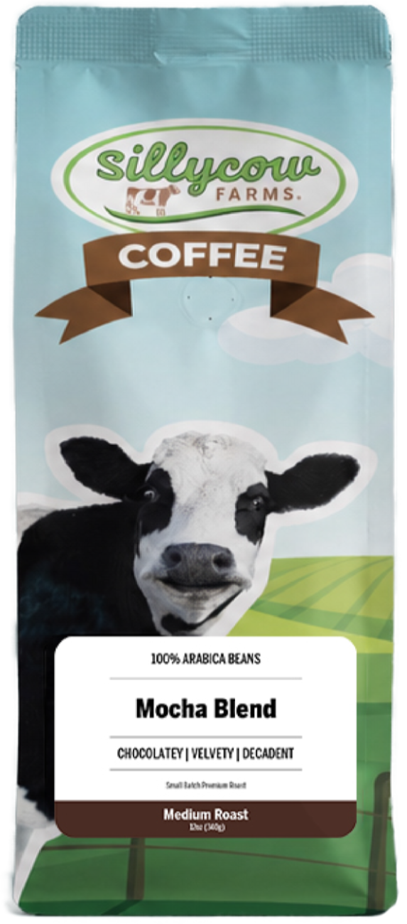 Sillycow Farms Mocha Blend medium roast coffee, 12 oz bag