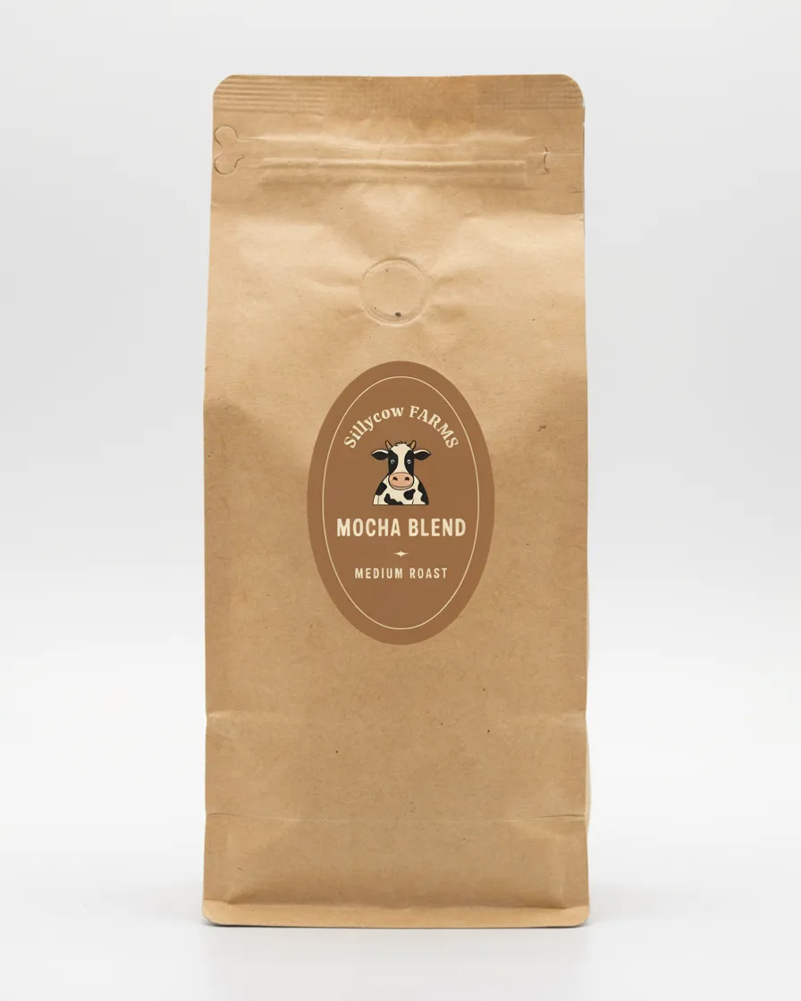 Sillycow Farms Mocha Blend medium roast coffee, 12 oz bag